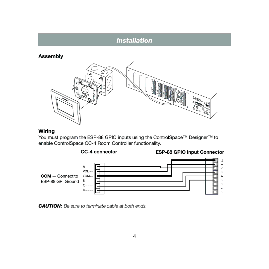 Bose CC-4 manual Installation, Assembly Wiring 