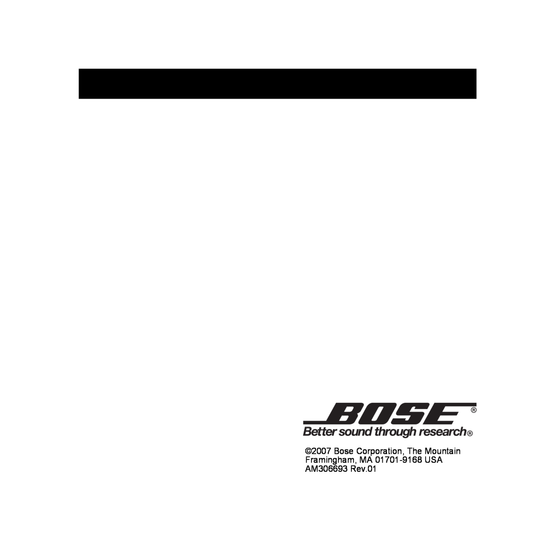 Bose CC-4 manual Bose Corporation, The Mountain Framingham, MA 01701-9168 USA, AM306693 Rev.01 