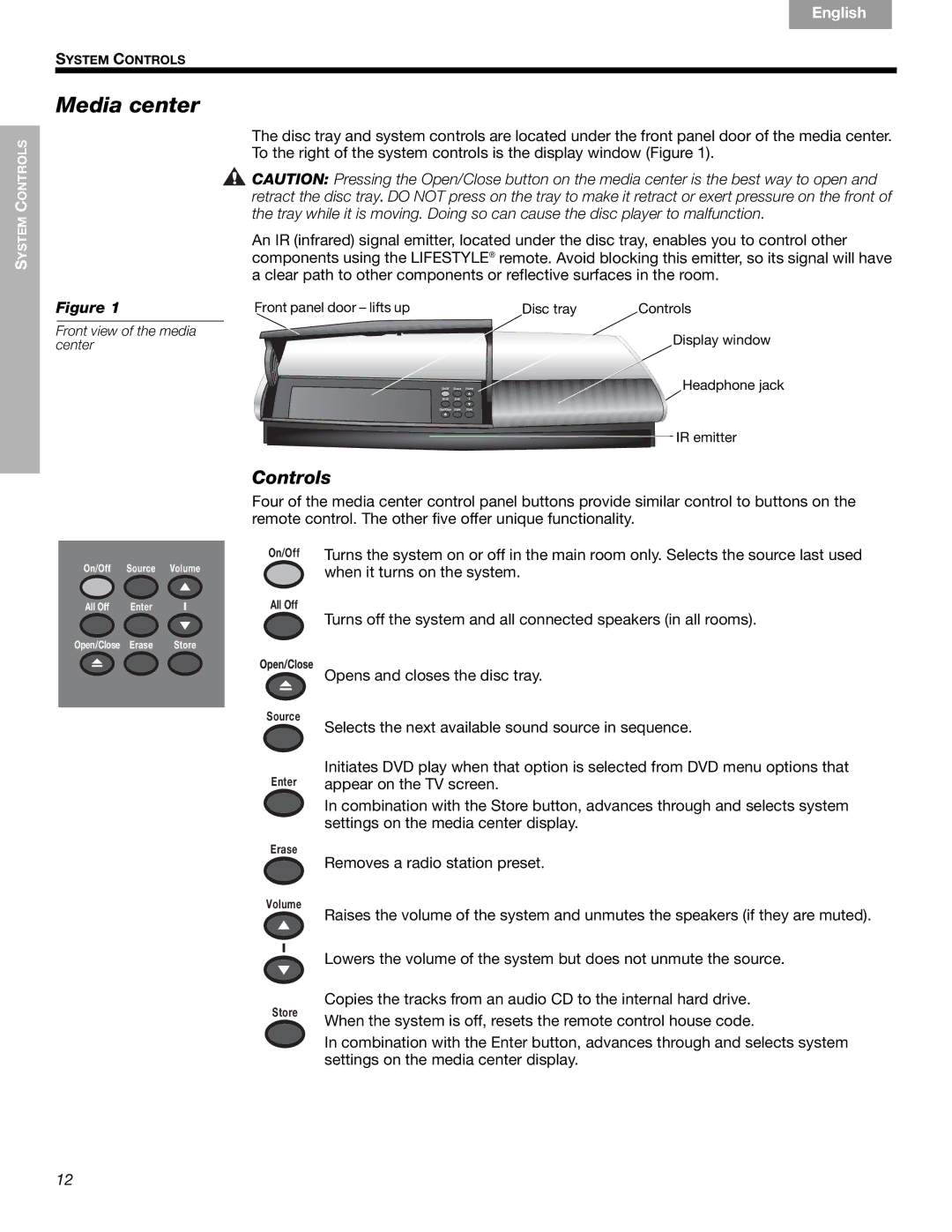 Bose CCM-001770, 289328 manual Media center, Controls 