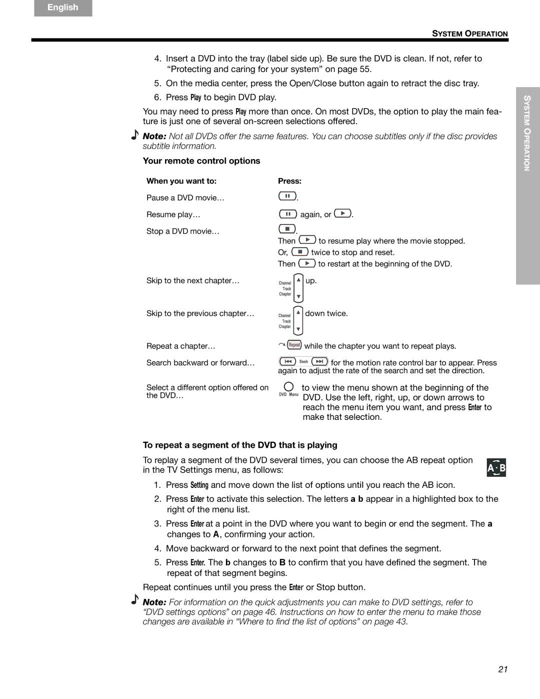 Bose 289328, CCM-001770 manual Your remote control options, To repeat a segment of the DVD that is playing 