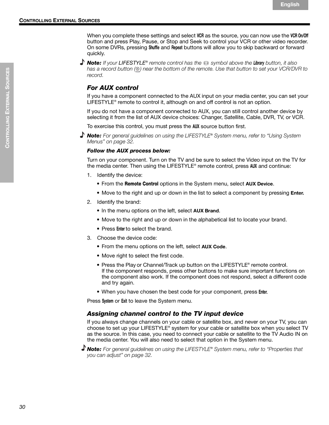 Bose CCM-001770, 289328 For AUX control, Assigning channel control to the TV input device, Follow the AUX process below 