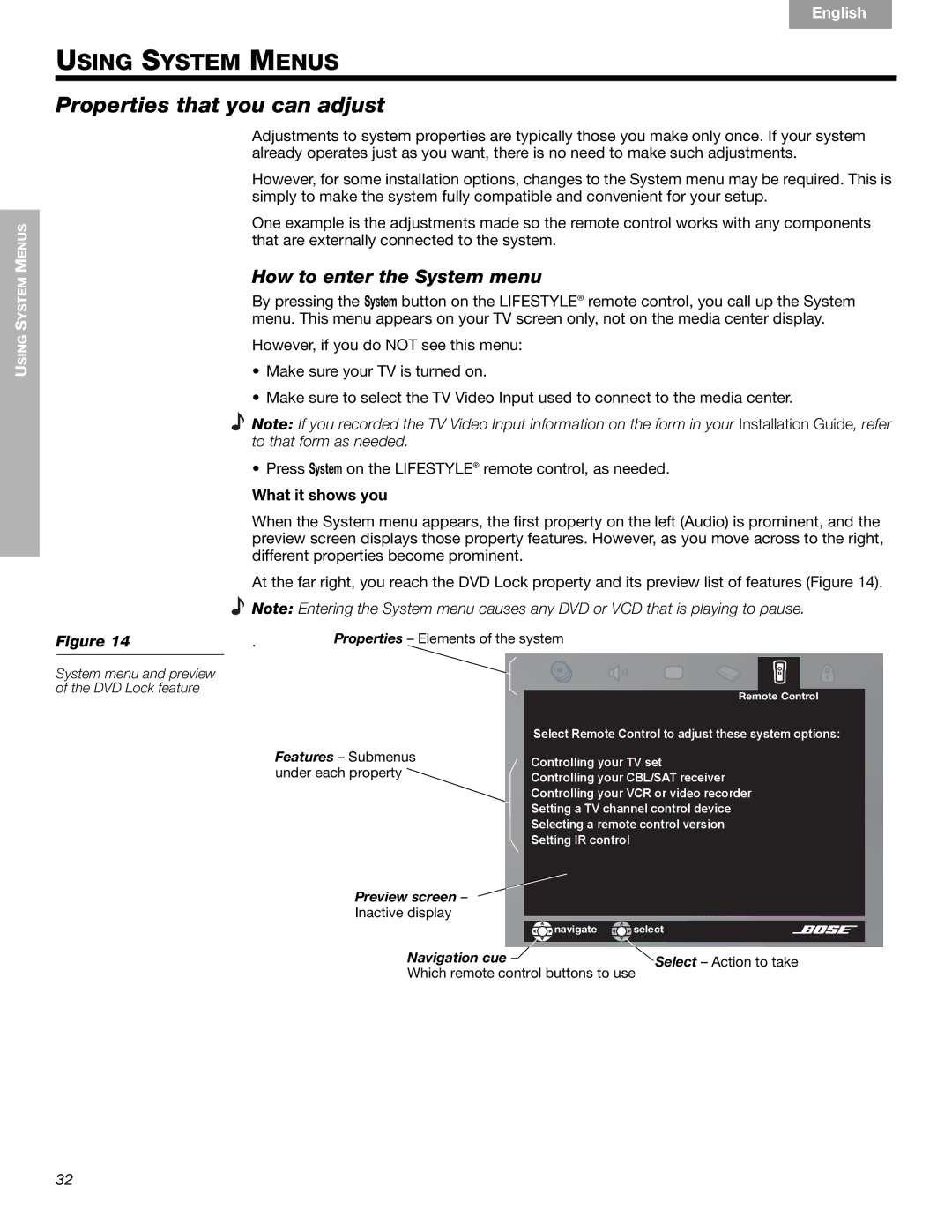 Bose CCM-001770, 289328 manual Properties that you can adjust, How to enter the System menu, What it shows you 