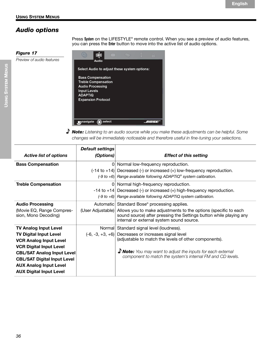 Bose CCM-001770, 289328 manual Audio options 