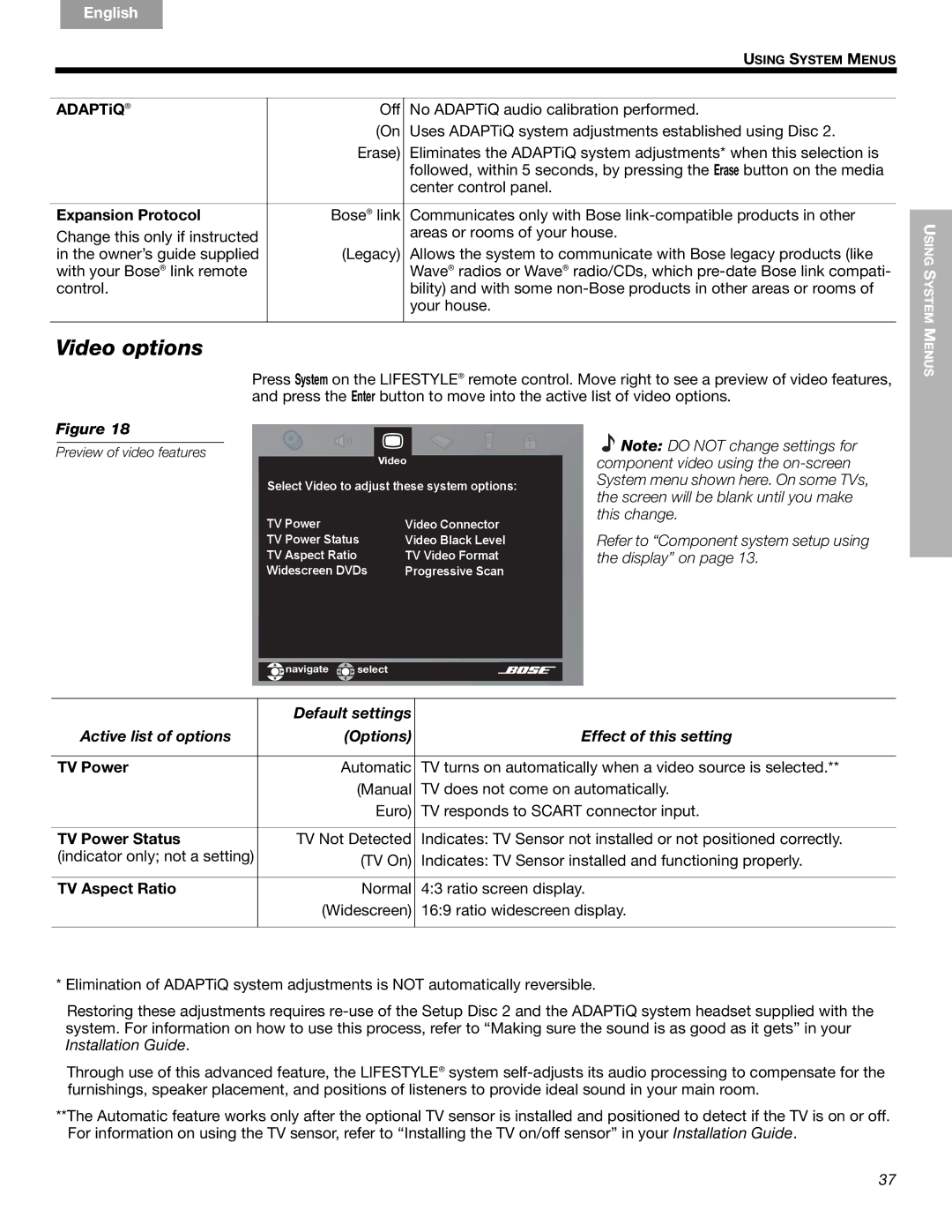 Bose 289328, CCM-001770 manual Video options 