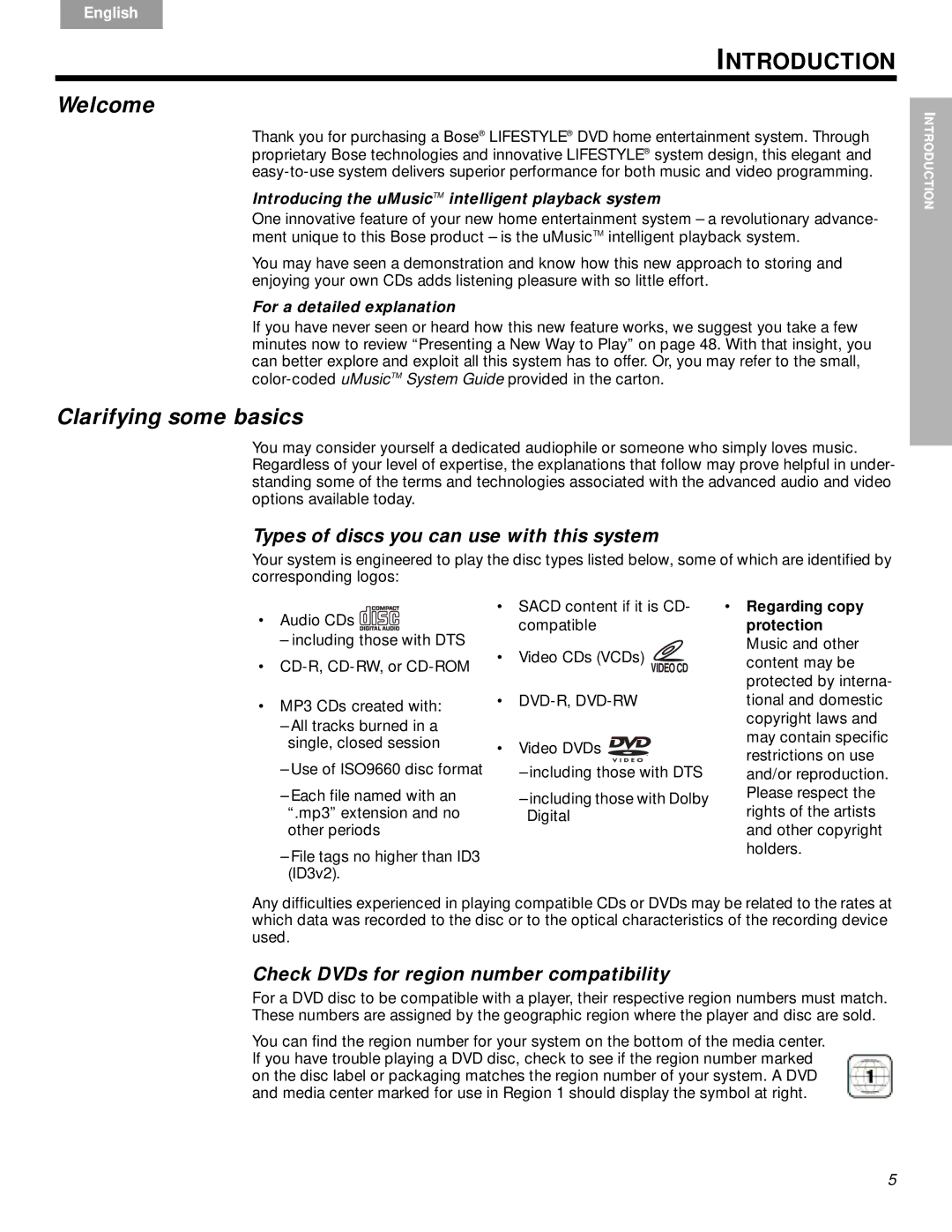 Bose 289328, CCM-001770 manual Welcome, Clarifying some basics, Types of discs you can use with this system 