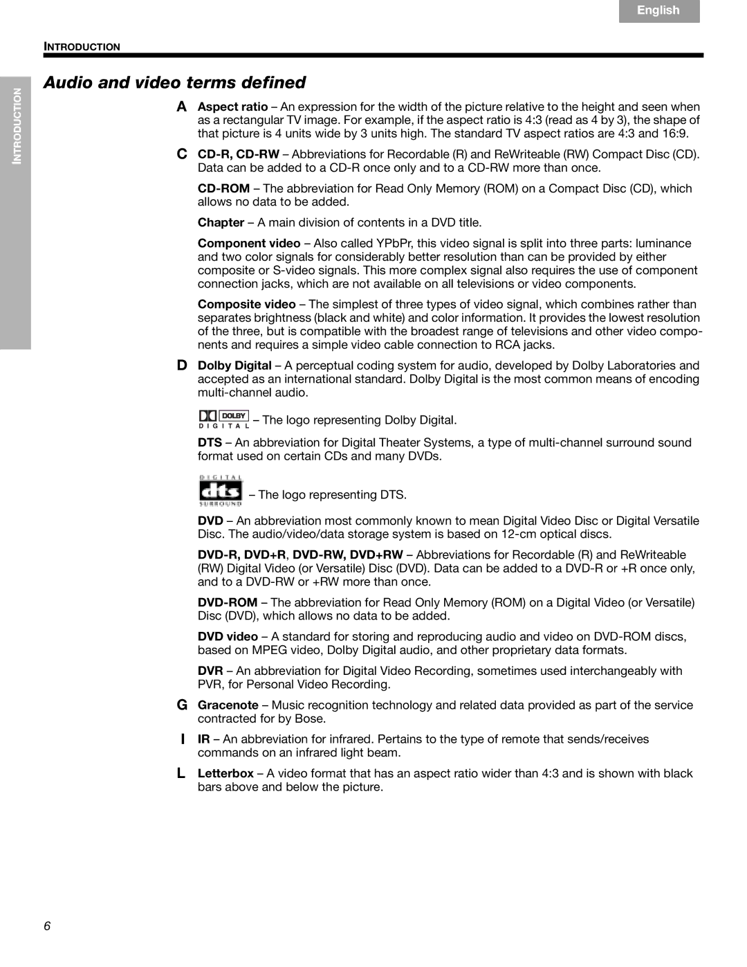 Bose CCM-001770, 289328 manual Audio and video terms defined 