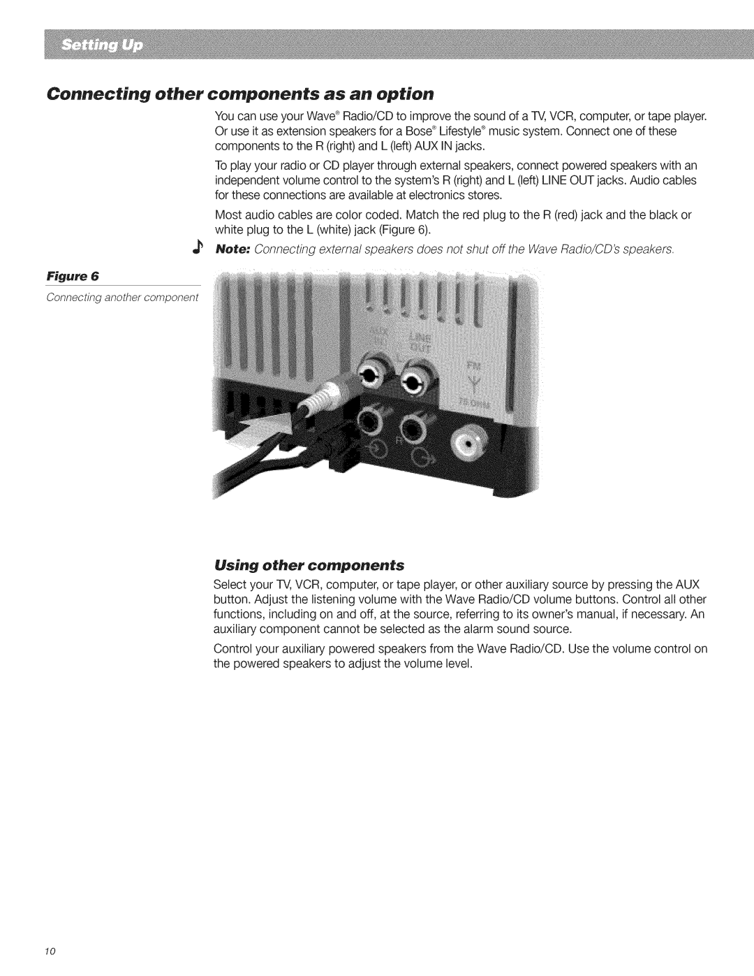 Bose CD Player manual Connecting other components as an option, Using other components 