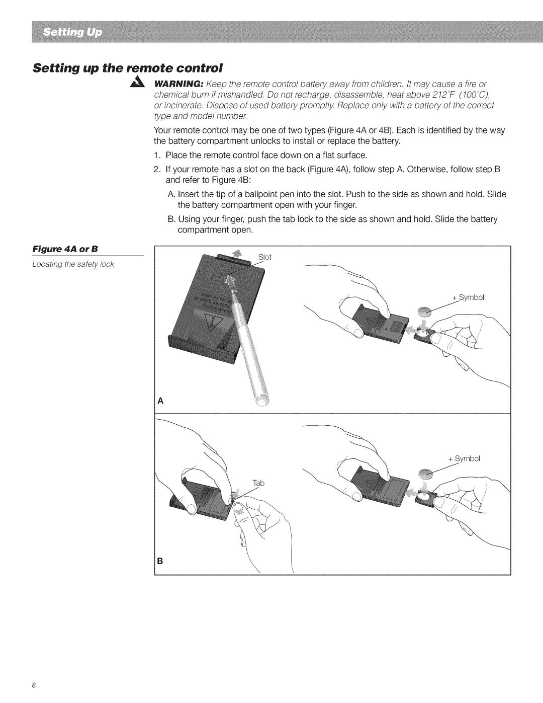 Bose CD Player manual Setting up the remote control, Locating the safety/ock 