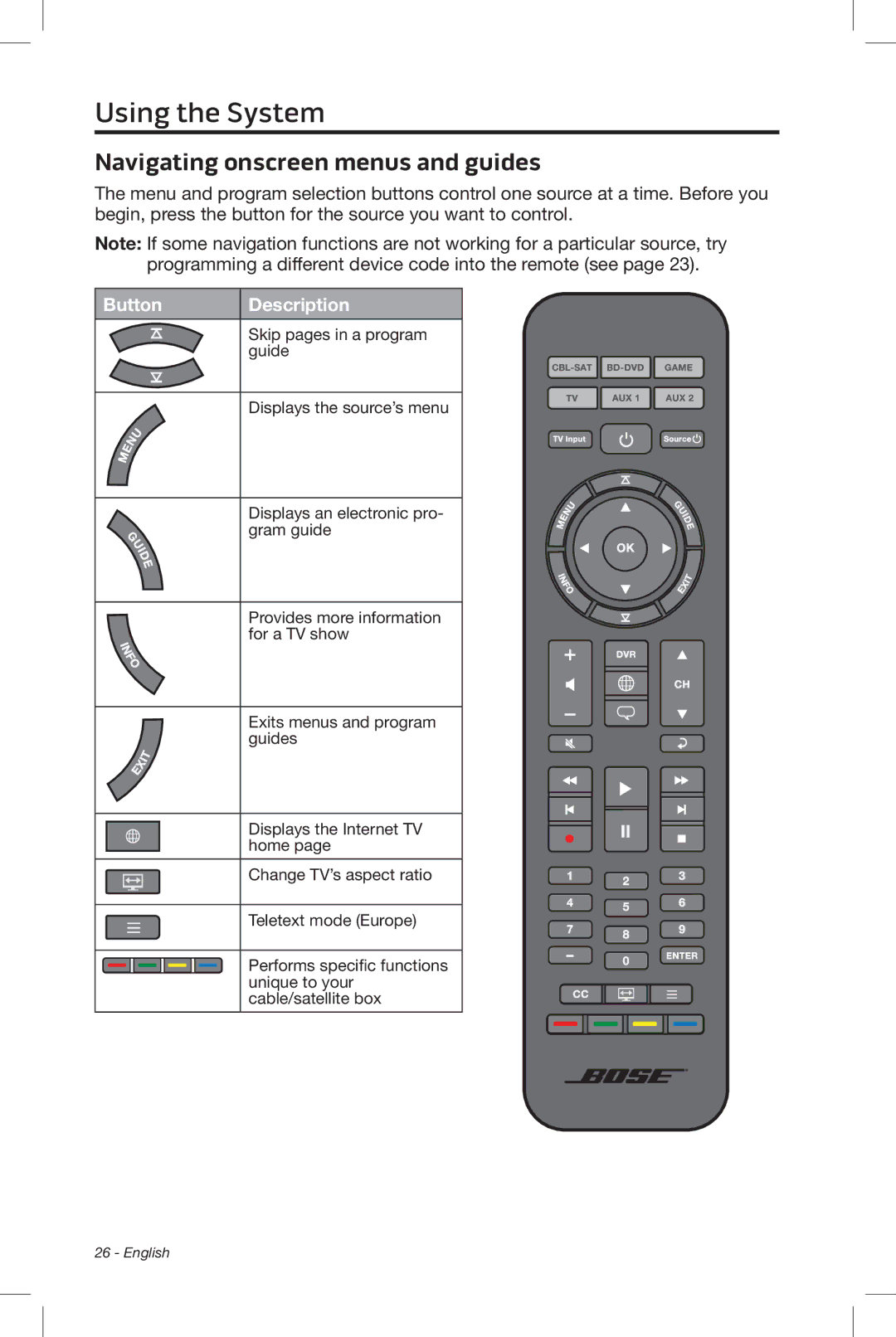 Bose CineMate 15/10 manual Navigating onscreen menus and guides 