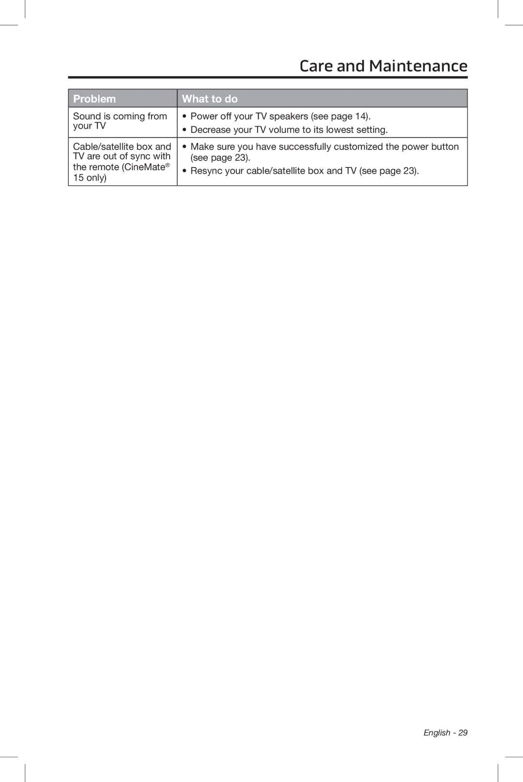 Bose CineMate 15/10 manual Care and Maintenance 