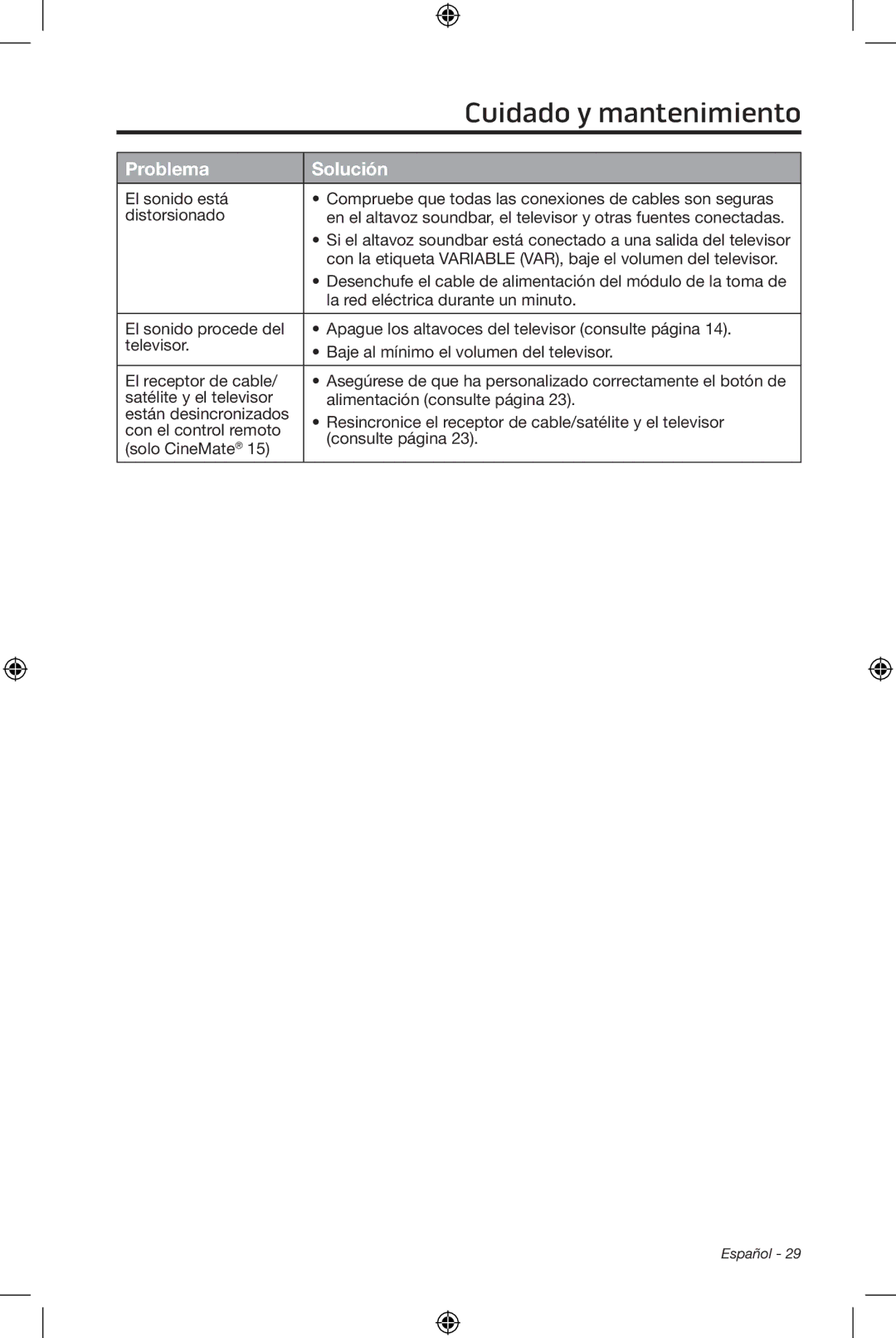 Bose CineMate 15/10 manual Cuidado y mantenimiento 