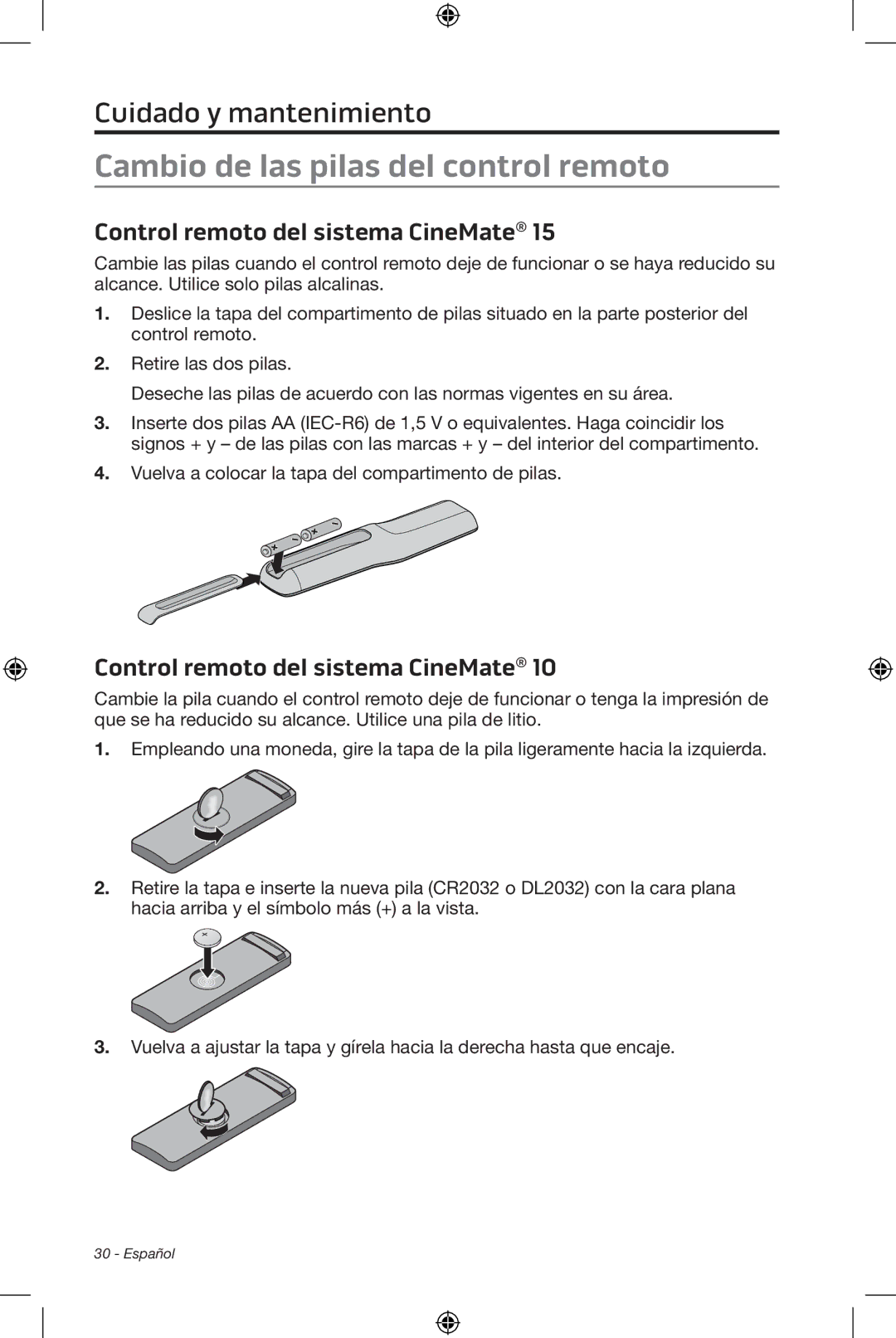 Bose CineMate 15/10 manual Cambio de las pilas del control remoto, Control remoto del sistema CineMate 