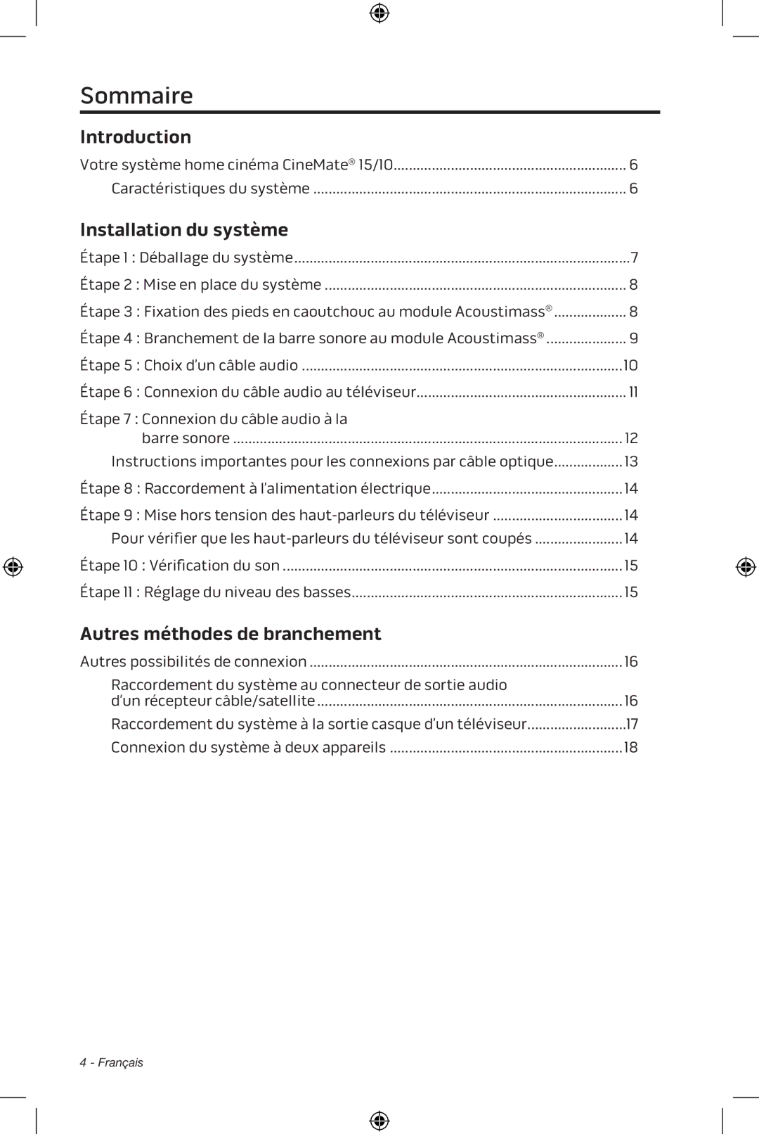 Bose CineMate 15/10 manual Sommaire 