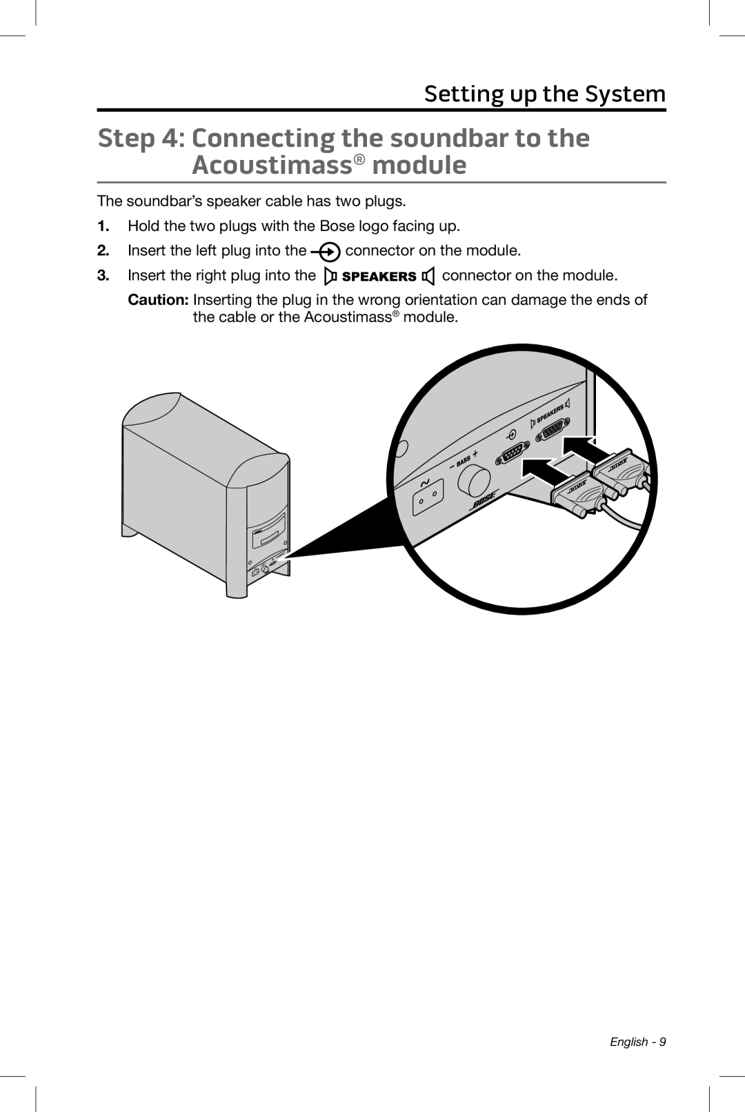 Bose CineMate 15/10 manual Connecting the soundbar to the Acoustimass module 