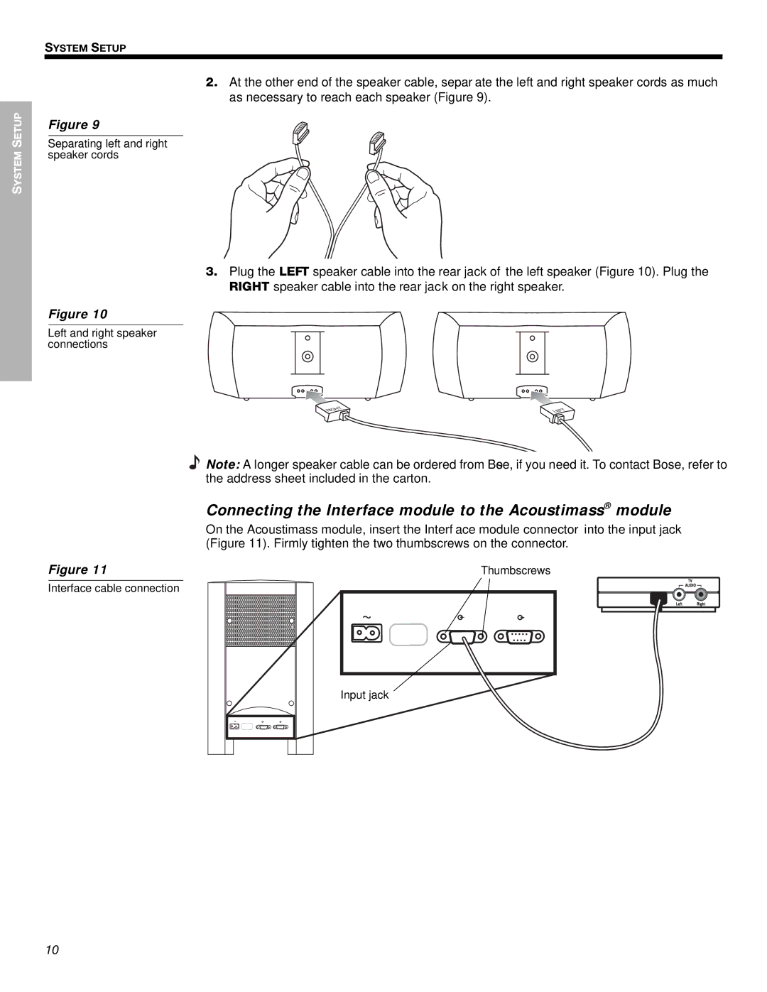 Bose Cinemate Digital Home Theater Speaker System manual Connecting the Interface module to the Acoustimass module 