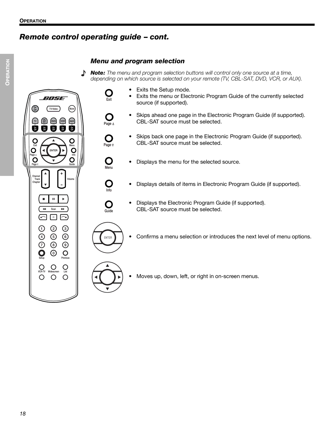 Bose Cinemate Digital Home Theater Speaker System manual Menu and program selection 