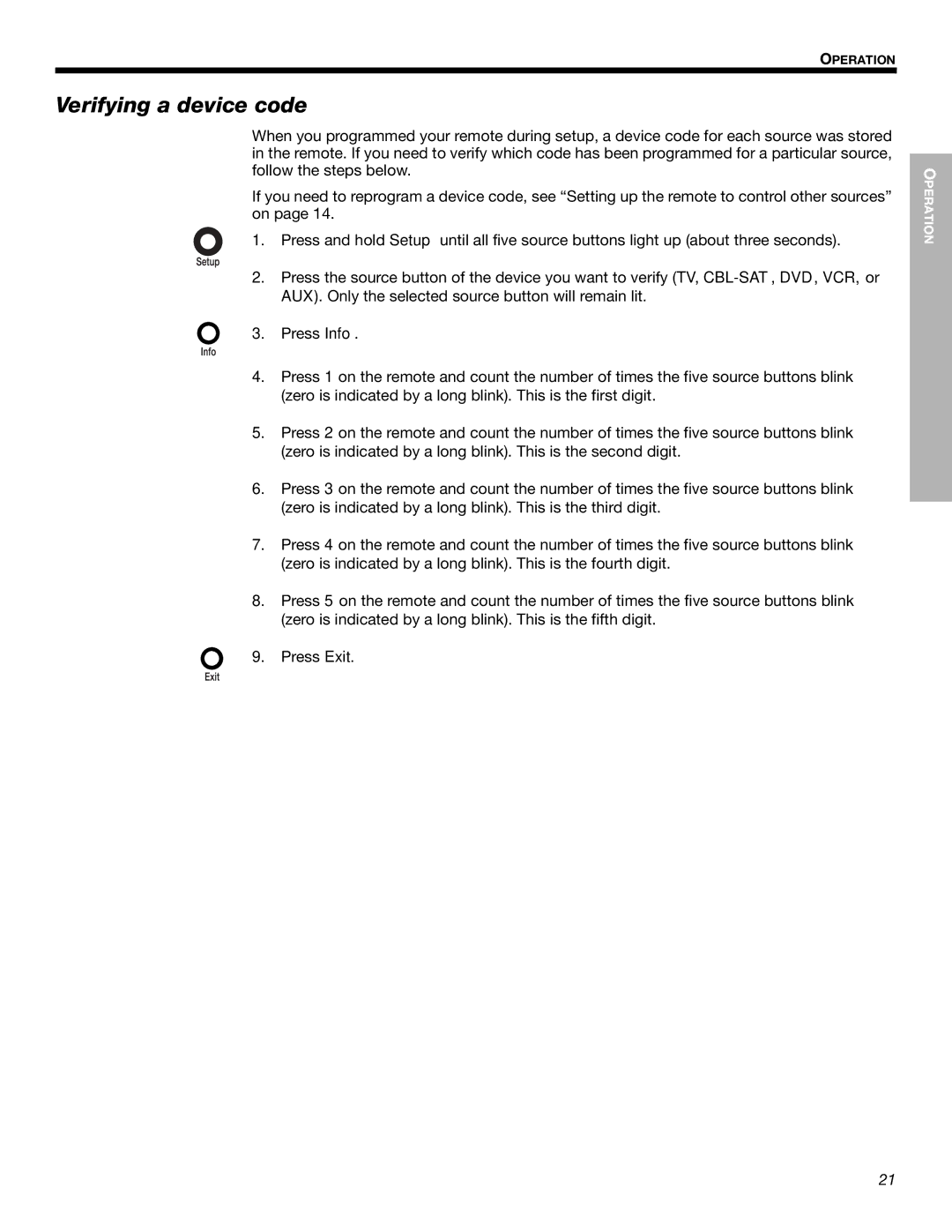 Bose Cinemate Digital Home Theater Speaker System manual Verifying a device code, Press Info 