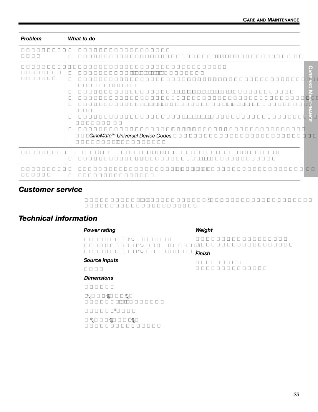 Bose Cinemate Digital Home Theater Speaker System manual Customer service, Technical information 