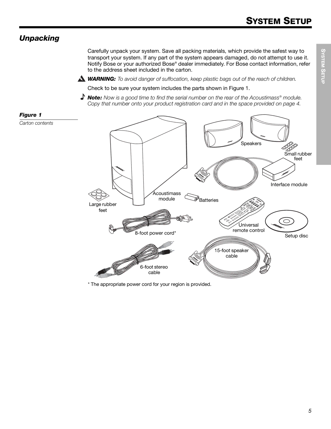 Bose Cinemate Digital Home Theater Speaker System manual Unpacking, Carton contents 