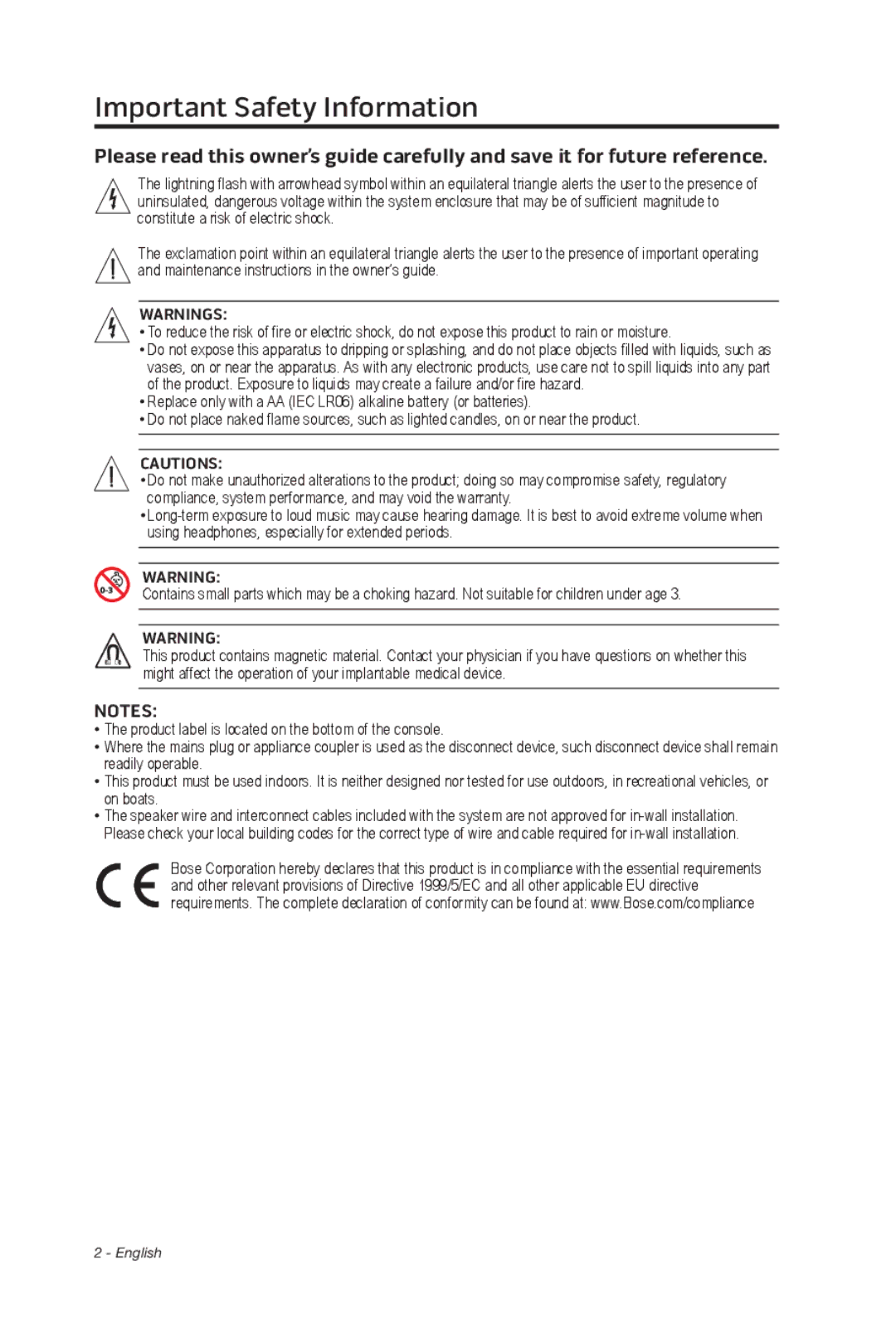 Bose cinemate manual Important Safety Information 