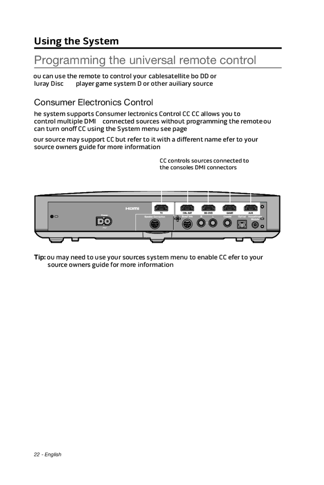 Bose cinemate manual Programming the universal remote control, Consumer Electronics Control 