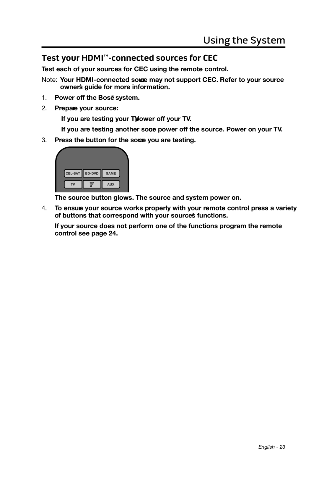 Bose cinemate manual Test your HDMI-connected sources for CEC 