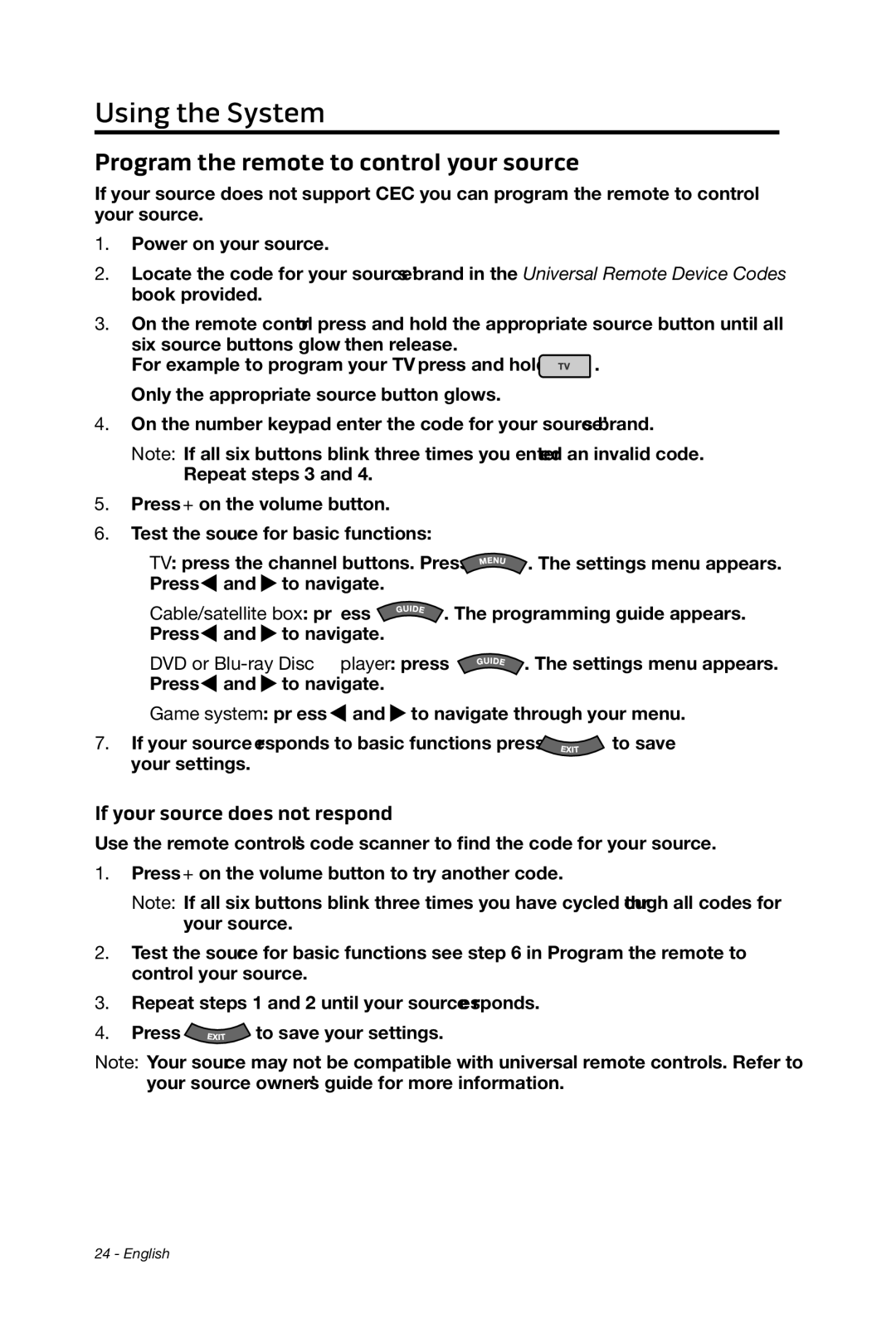 Bose cinemate manual Program the remote to control your source, Press and to navigate 