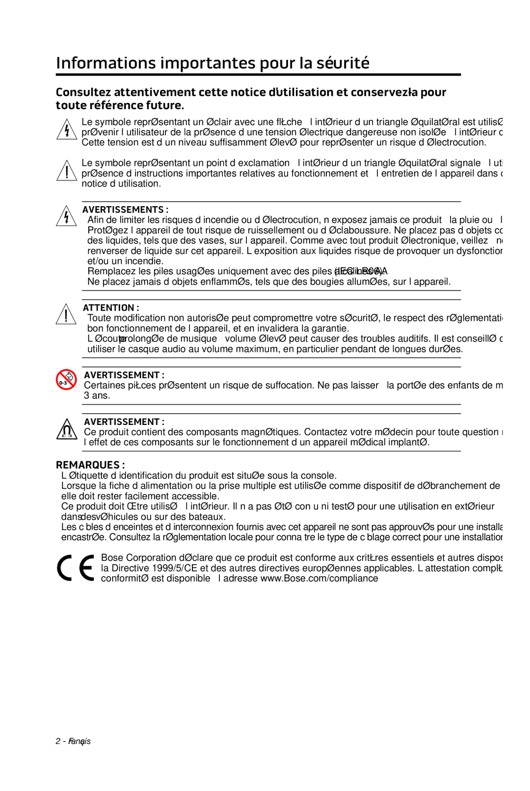 Bose cinemate manual Informations importantes pour la sécurité 