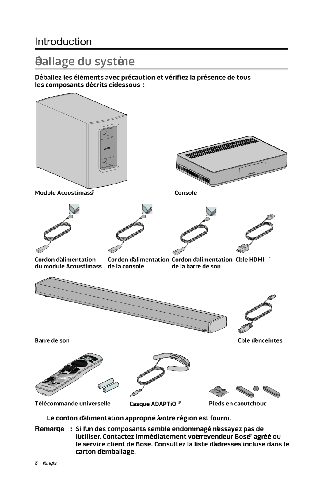 Bose cinemate manual Déballage du système 