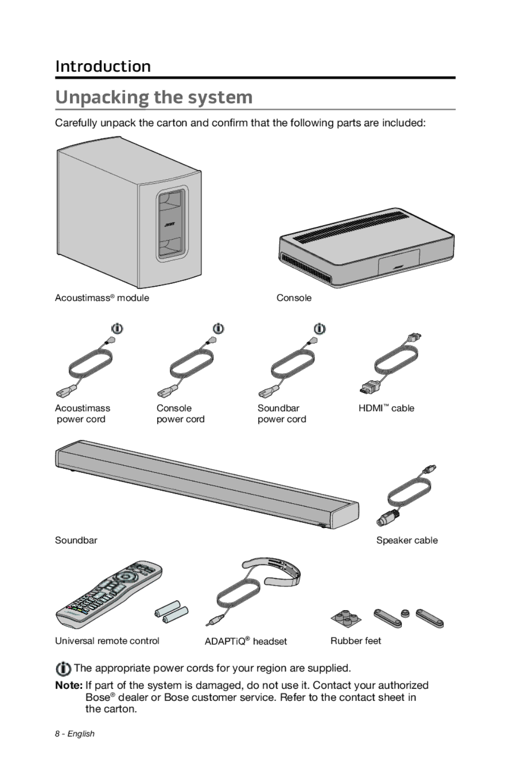 Bose cinemate manual Unpacking the system 