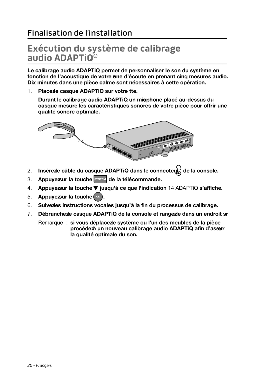 Bose cinemate manual Exécution du système de calibrage audio ADAPTiQ 