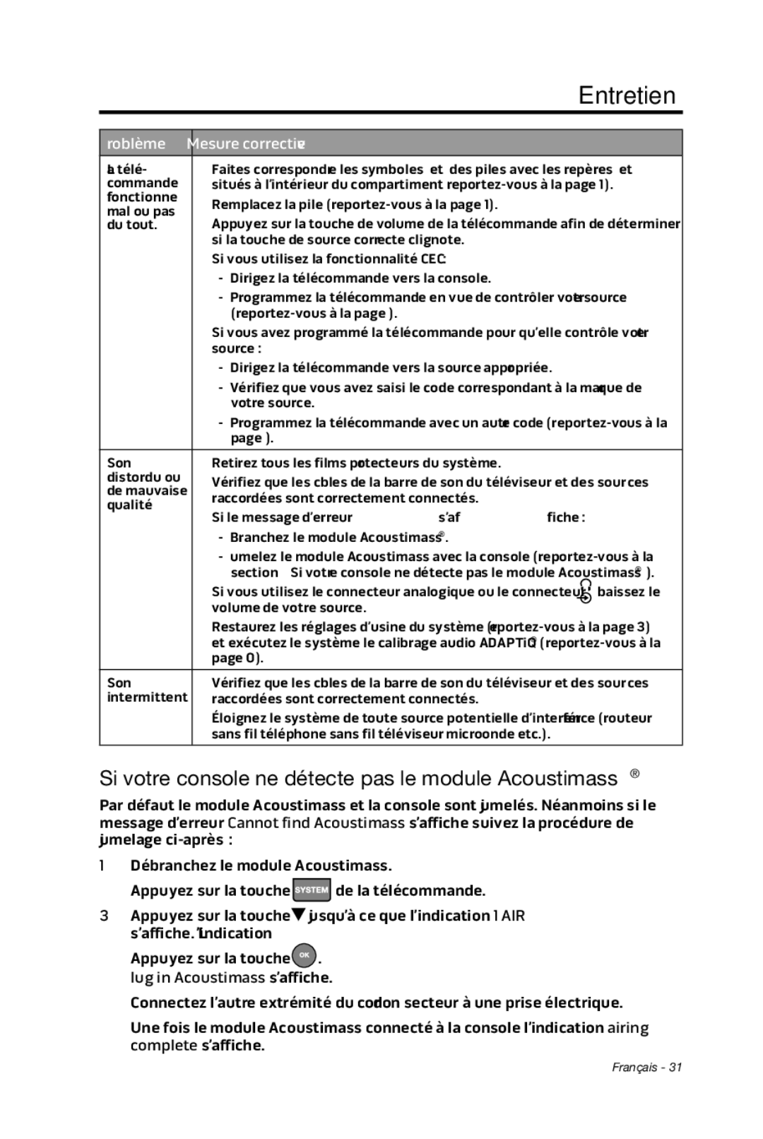 Bose cinemate manual Si votre console ne détecte pas le module Acoustimass 