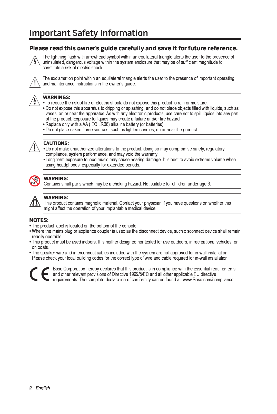 Bose cinemate manual Important Safety Information 