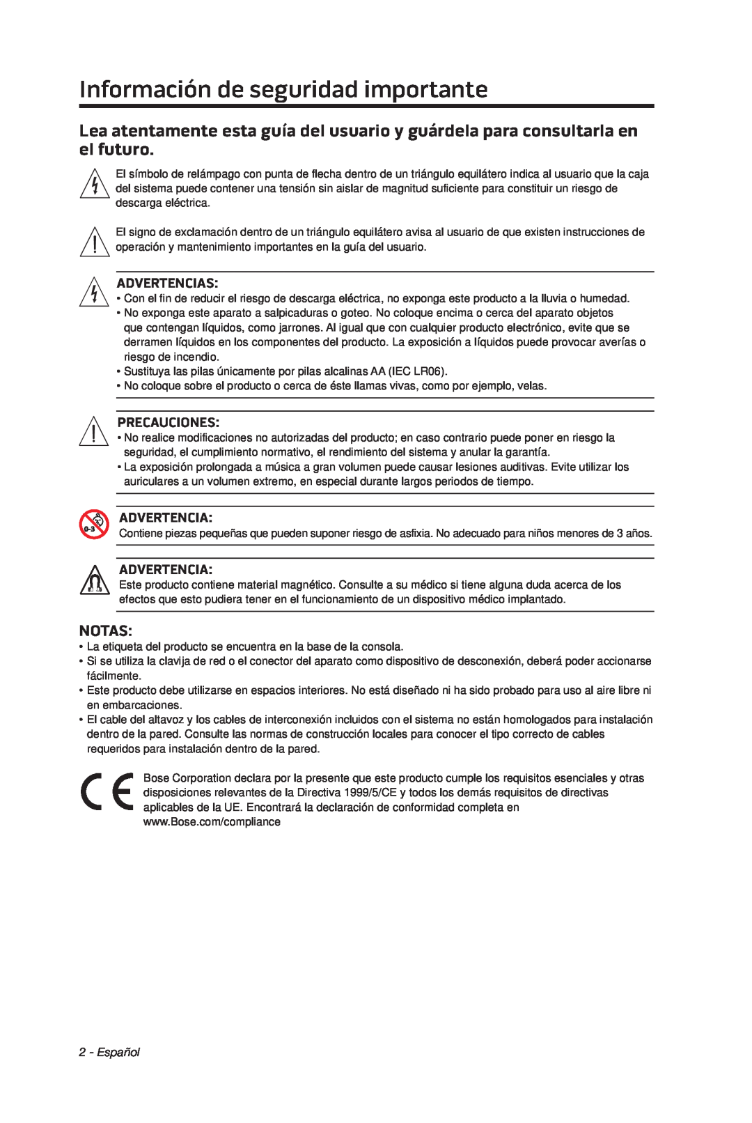 Bose cinemate manual Información de seguridad importante, Notas 