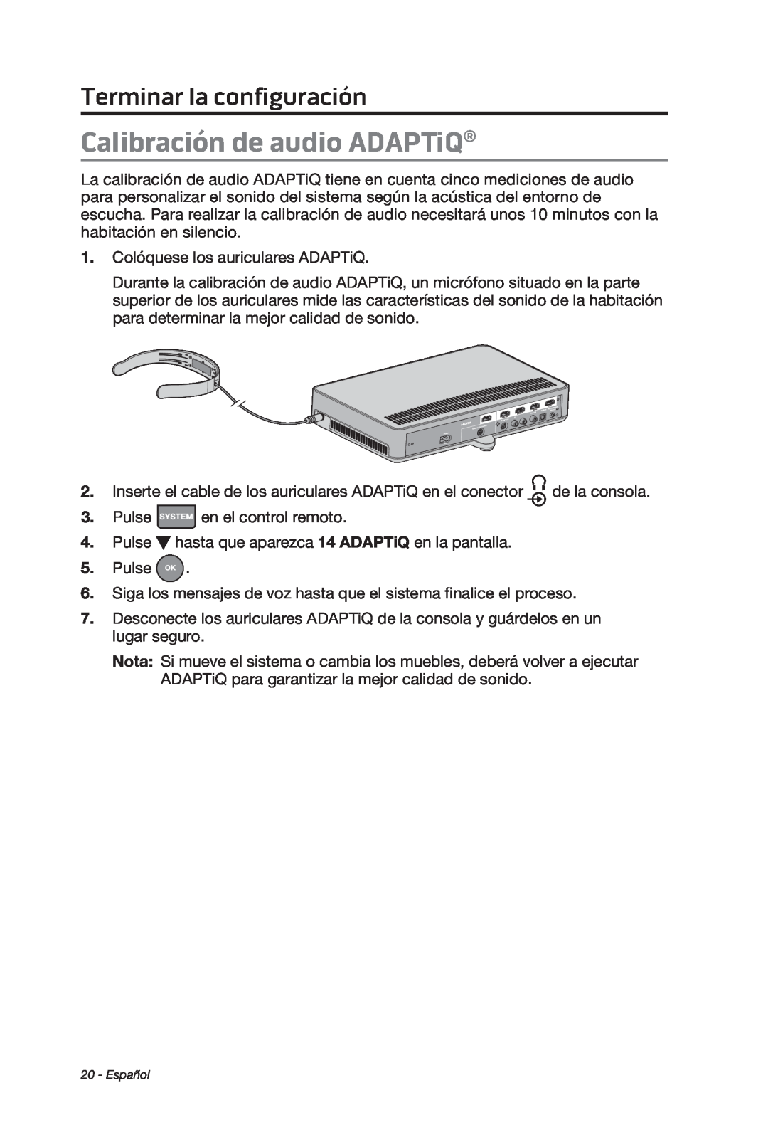 Bose cinemate manual Calibración de audio ADAPTiQ, Terminar la configuración 
