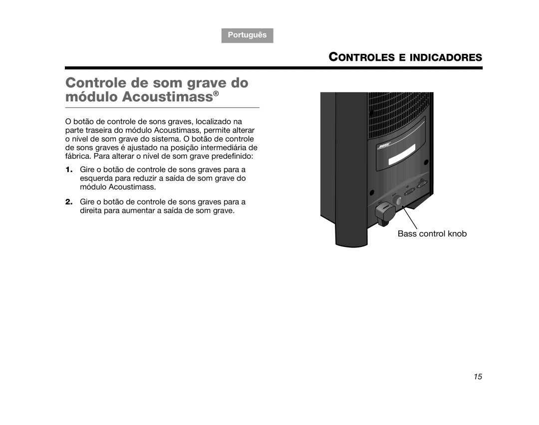 Bose CINEMATEGSII, GS Series II, AM323023, SERIES 2, CINEMATEII manual Controle de som grave do módulo Acoustimass 