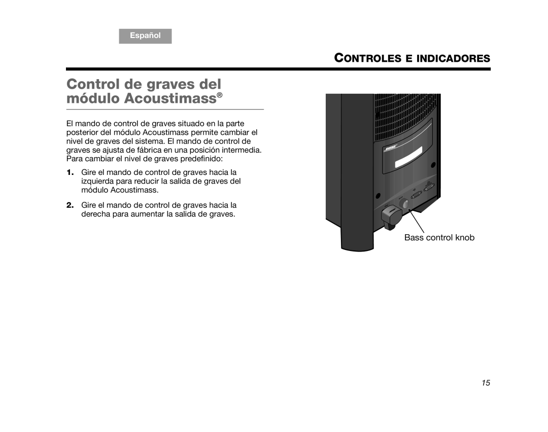 Bose CINEMATEGSII, GS Series II, AM323023, SERIES 2, CINEMATEII manual Control de graves del módulo Acoustimass 