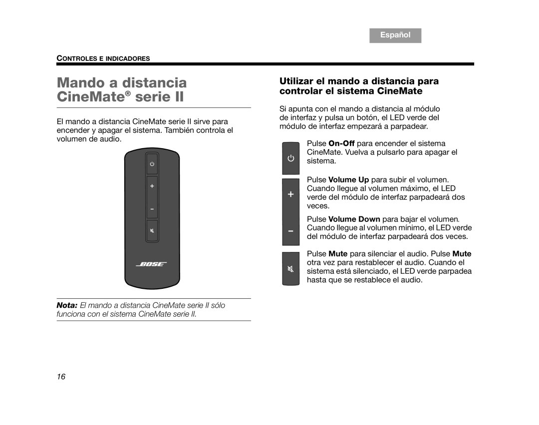 Bose CINEMATEGSII, GS Series II, AM323023, SERIES 2, CINEMATEII manual Mando a distancia CineMate serie 