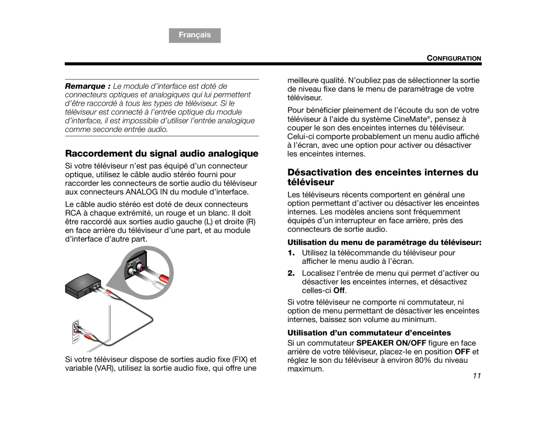Bose GS Series II, CINEMATEGSII manual TAB 1, Tab, Français, TAB 7, TAB 8, Utilisation du menu de paramétrage du téléviseur 