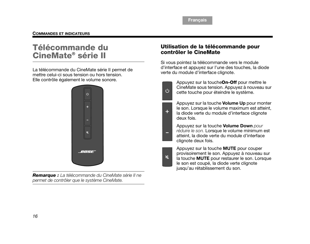 Bose CINEMATEGSII, GS Series II manual Télécommande du CineMate série, TAB 8, TAB 7, TAB 6, TAB 5, TAB 4, Français, TAB 2 