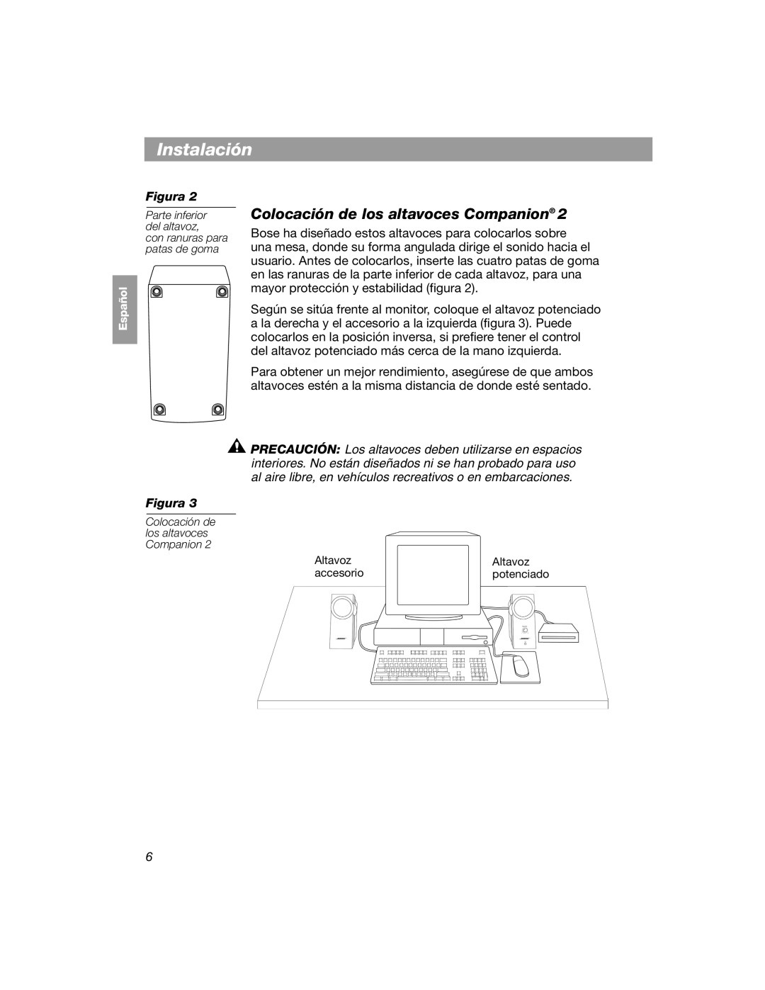 Bose COMPANION 2 manual Instalación, Colocación de los altavoces Companion 