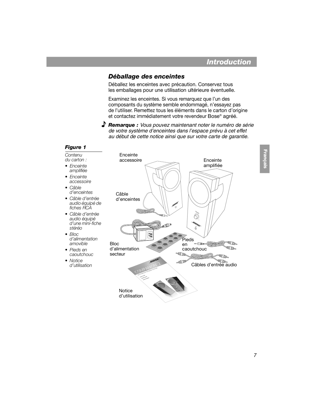 Bose COMPANION 2 manual Déballage des enceintes 