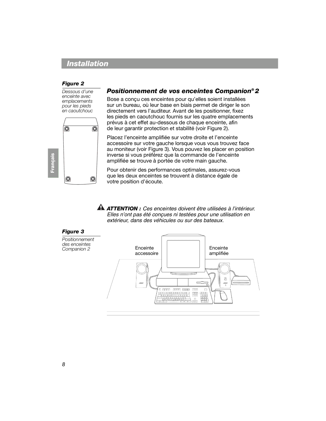 Bose COMPANION 2 manual Installation, Positionnement de vos enceintes Companion 