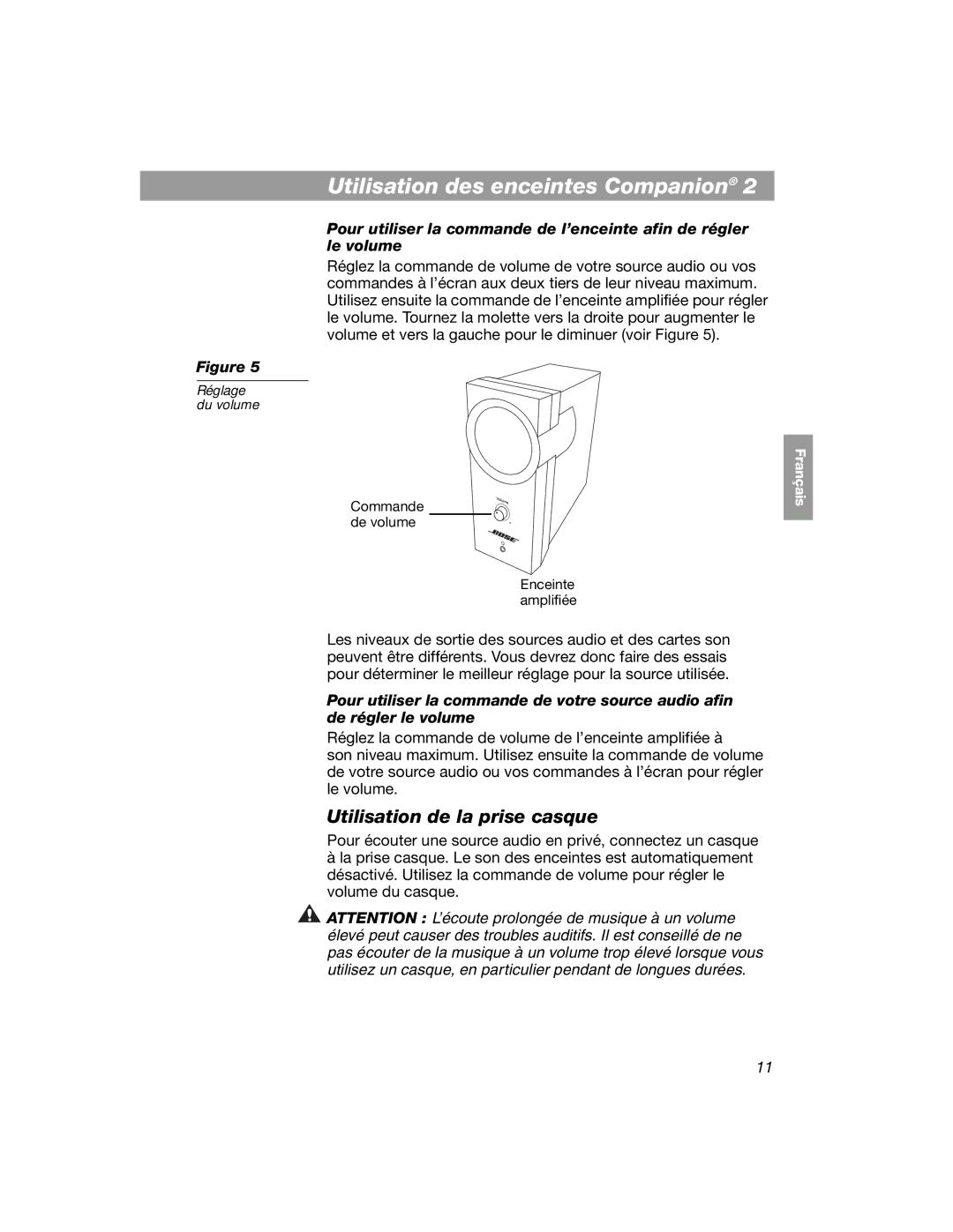 Bose COMPANION 2 manual Utilisation de la prise casque 