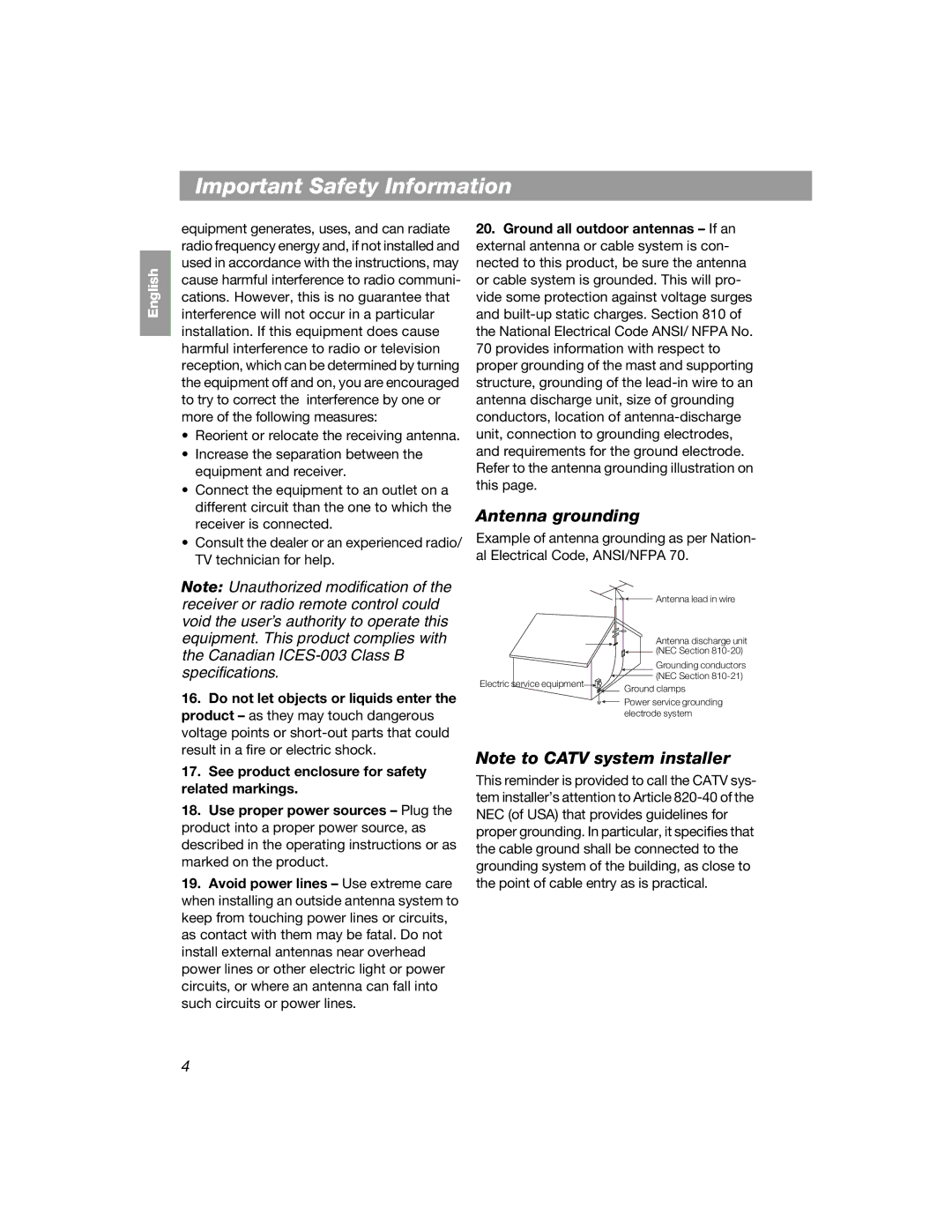 Bose COMPANION 2 manual Antenna grounding 