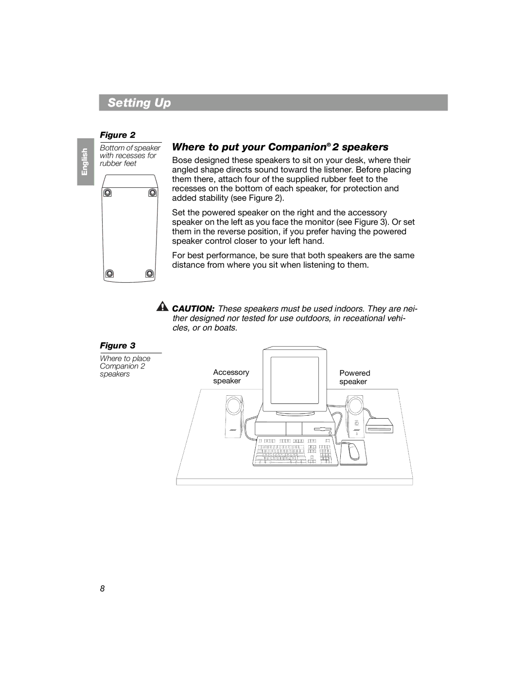 Bose COMPANION 2 manual Setting Up, Where to put your Companion 2 speakers 