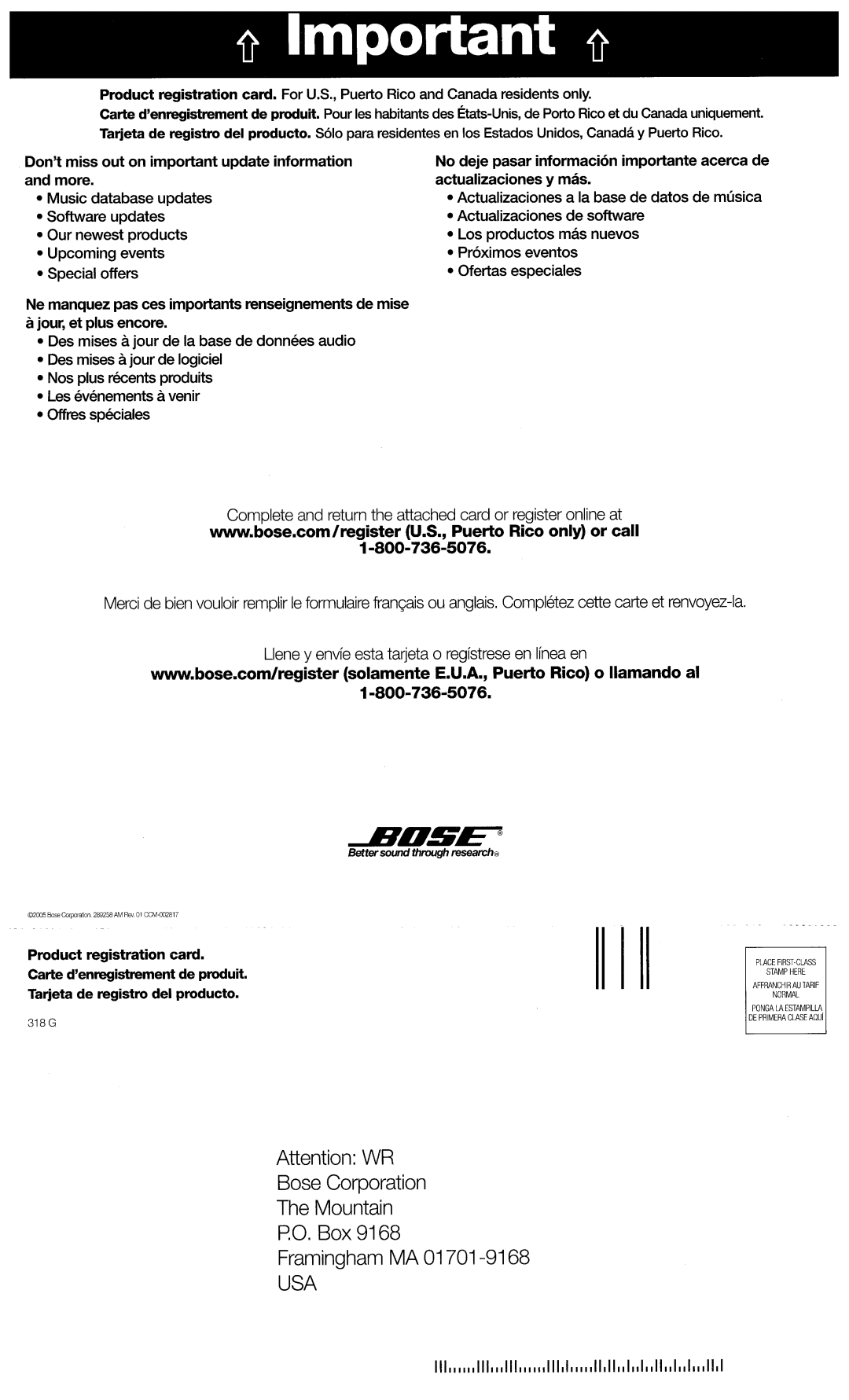 Bose Companion 3 Series II manual ~ Important ~ 