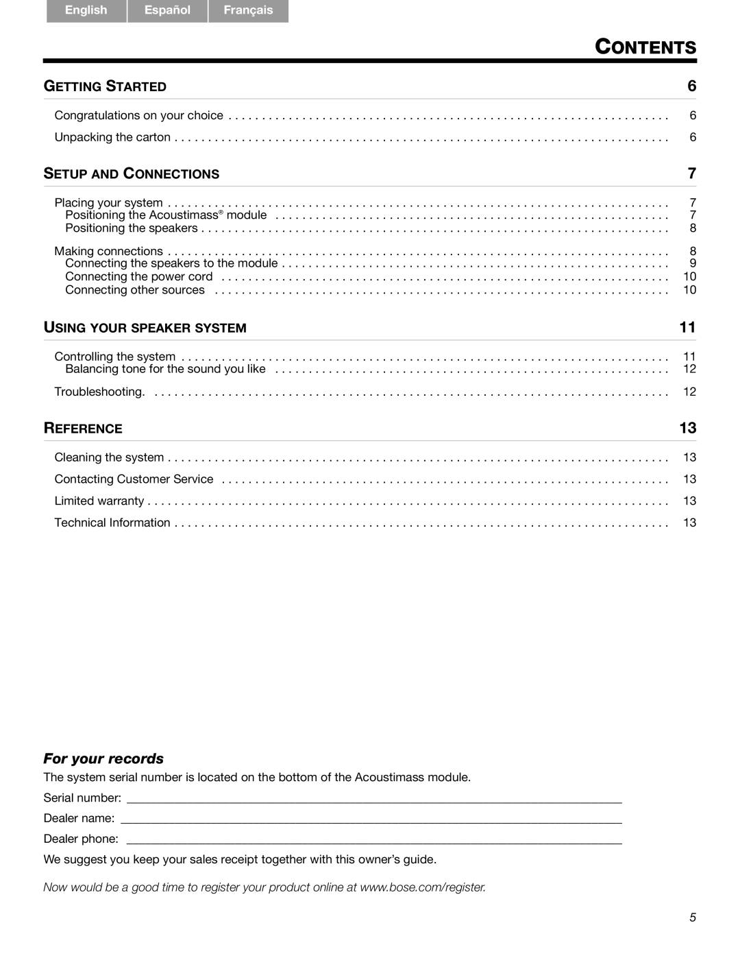 Bose Companion 3 Series II manual Contents 