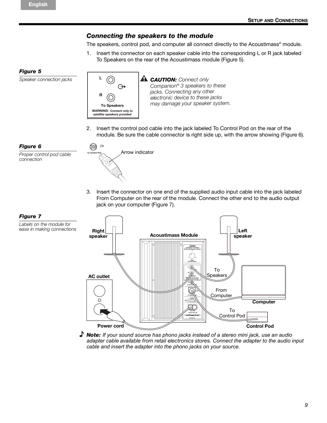 Bose Companion 3 Series II manual Connecting the speakers to the module 