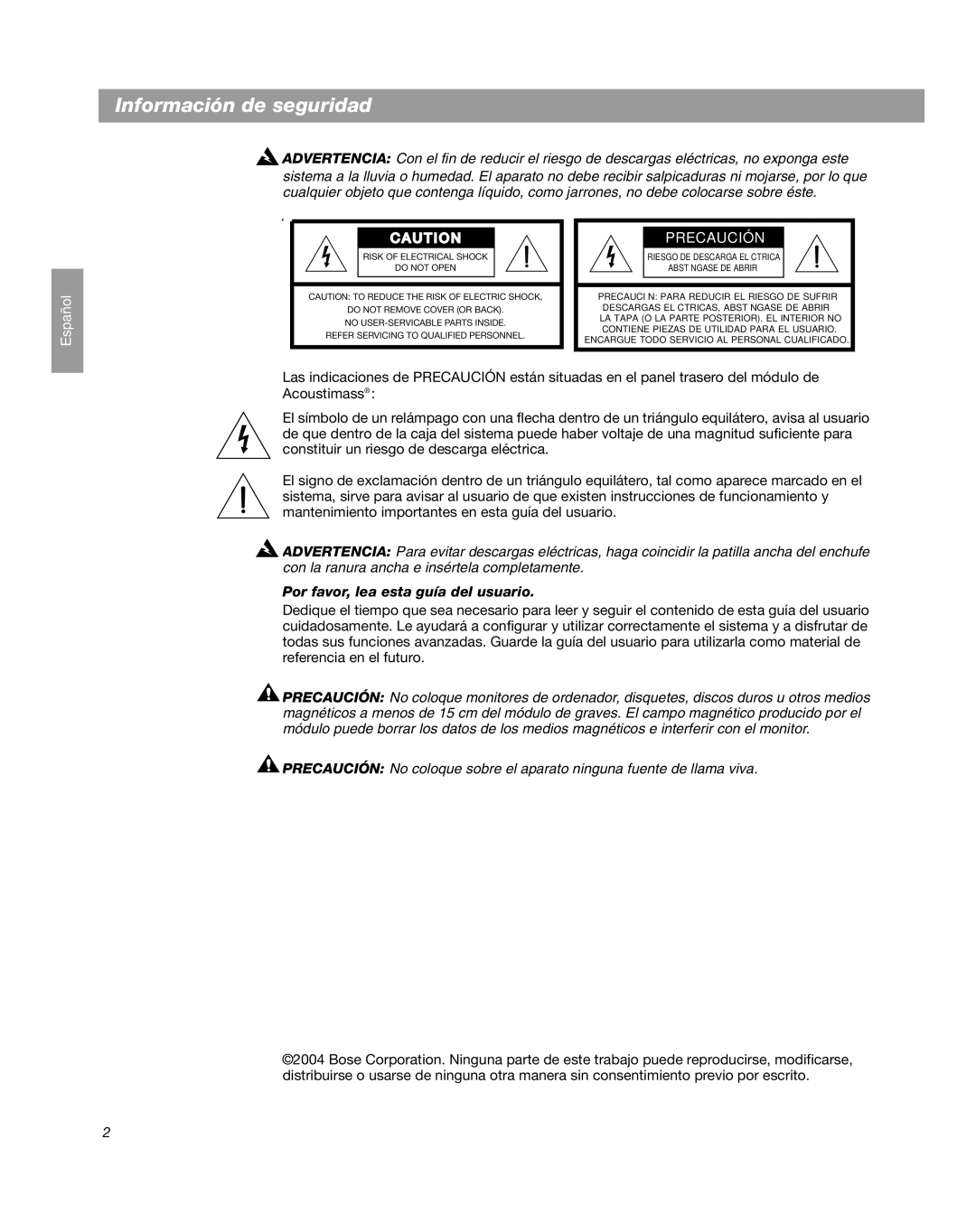 Bose Companion 3 manual Información de seguridad, Por favor, lea esta guía del usuario 